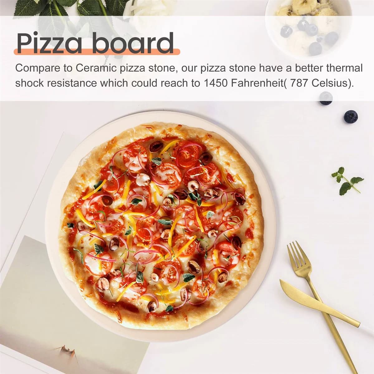Pierre à Pizza en Céramique de 12 Pouces, Pierres de Cuisson/Poêle, Parfait pour le Grill et le Four