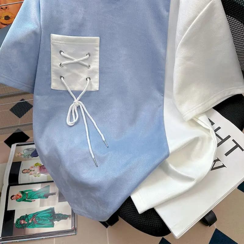 T-shirt manches courtes homme et femme, estival et décontracté, avec sangle de poche, design à la mo