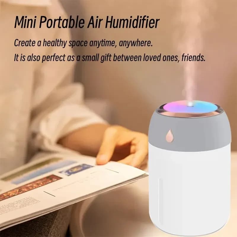 Humidificateur d'air portable 300 ml, mini diffuseur d'arômes USB avec lumière LED froide, brume pou