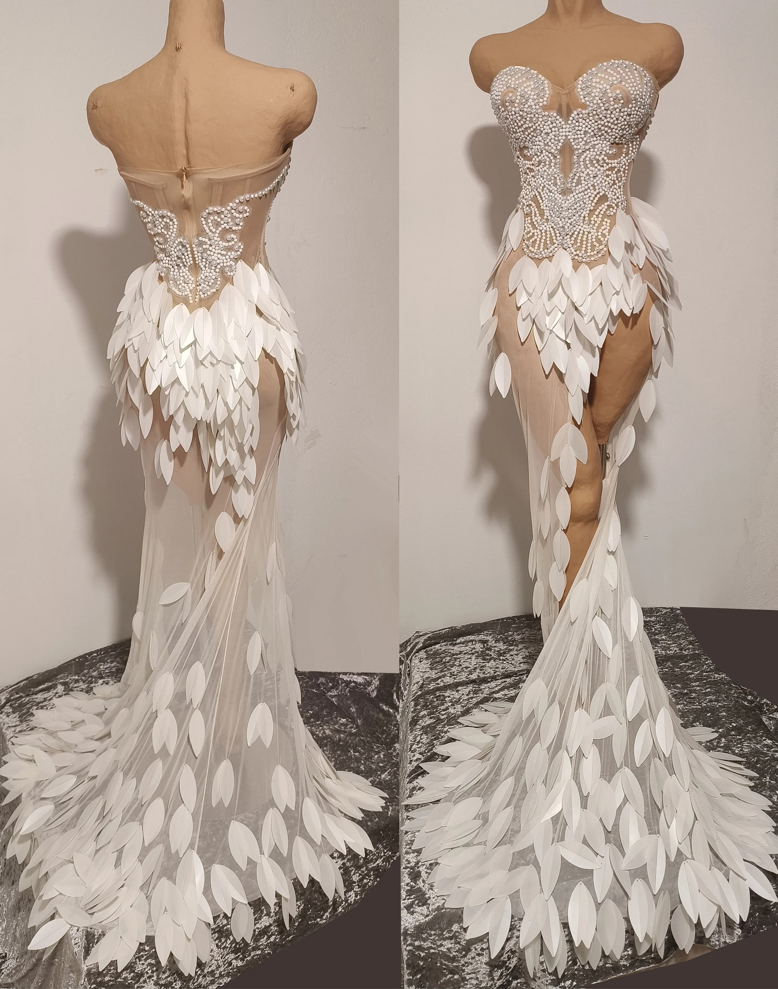 Robe Maxi transparente en maille sans bretelles, élégante, perles brillantes, pour femmes, fête d'an