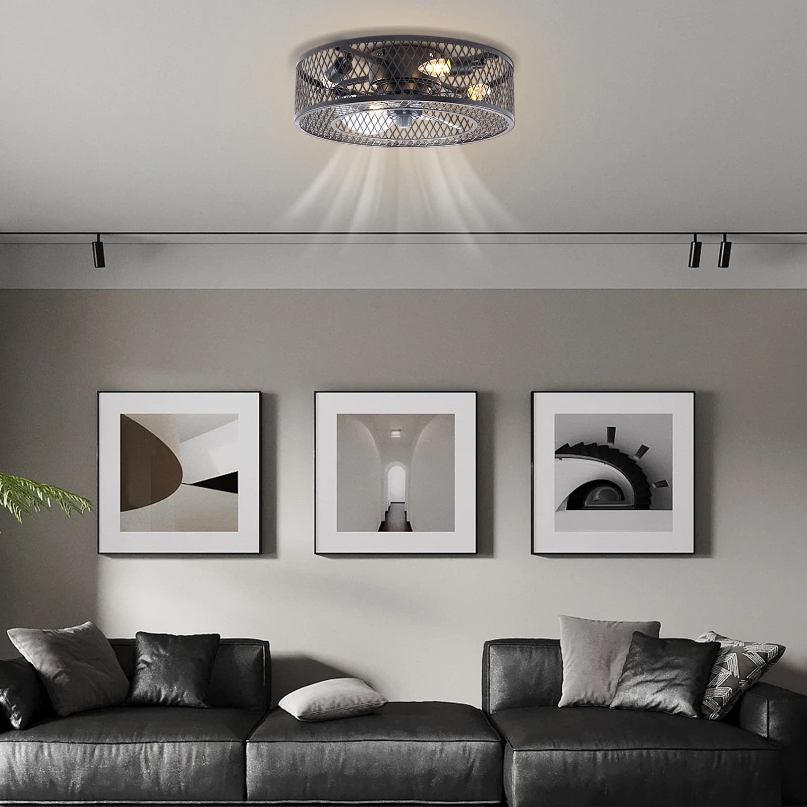 Lampe suspendue en forme d'éventail de 18 pouces, noire, sans source de lumière, E27 * 4, pour salon