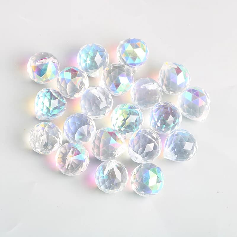 Boule de cristal à facettes transparentes, attrape-soleil en verre, prismes, lampe suspendue, pièces