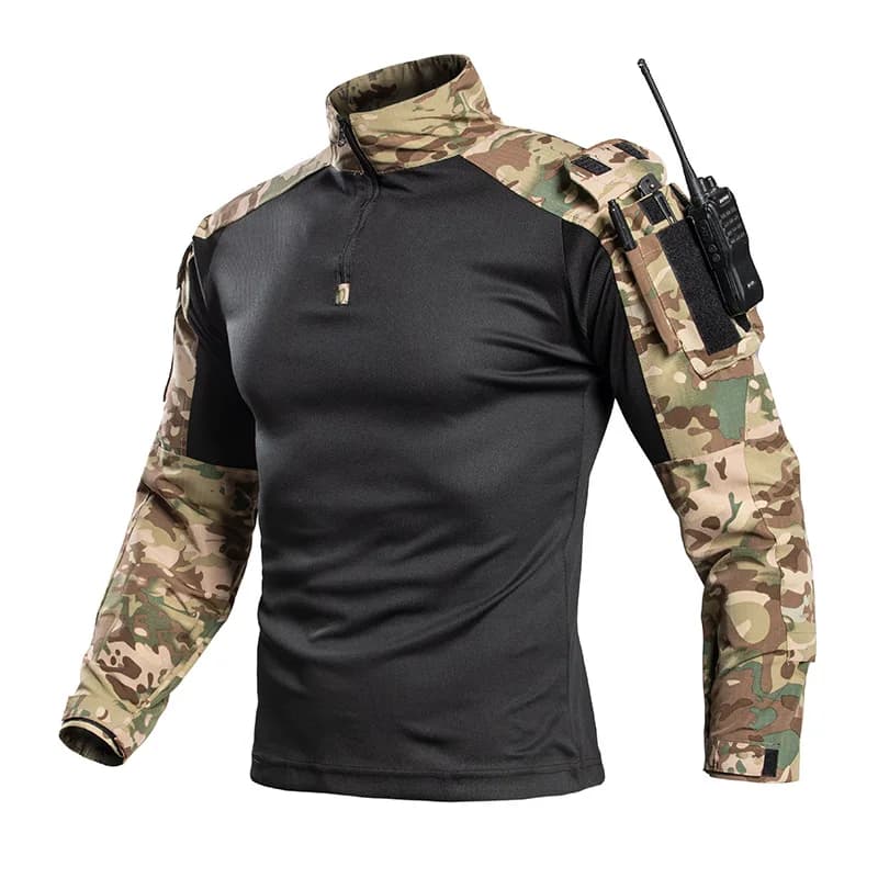 Chemise tactique légère pour homme, col 1/4 zip, manches longues, séchage rapide, respirante, pour l