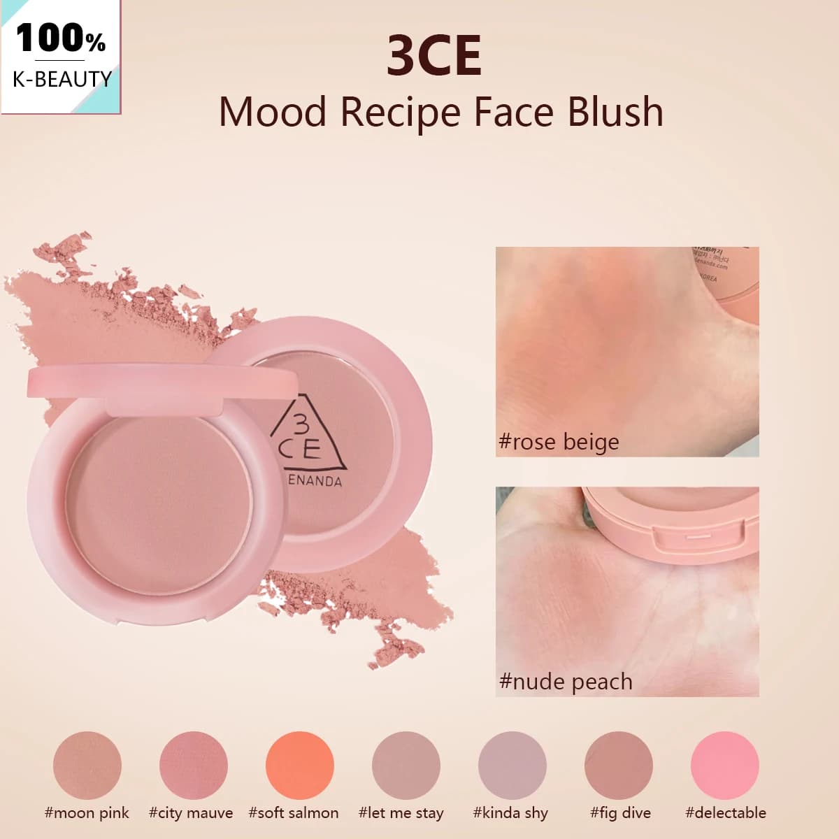 Fard à joues pour le visage, recette d'humeur 3CE, poudre soyeuse, mélangeable, paiement des couleur