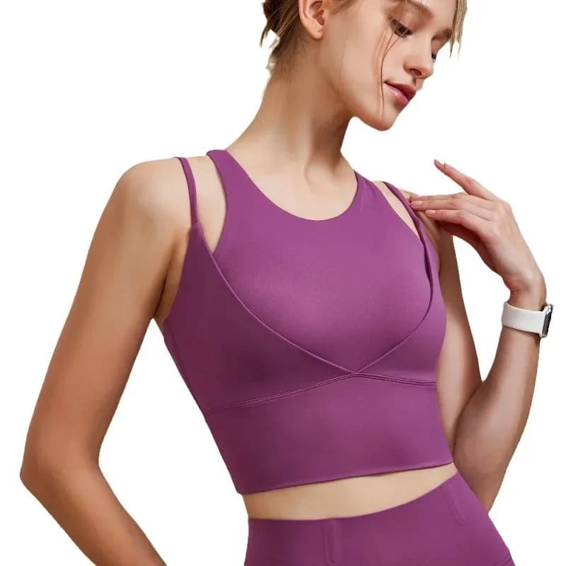 Soutien-gorge de sport avec bretelles absorbant les chocs pour femmes, dos froncé, soutien-gorge de 