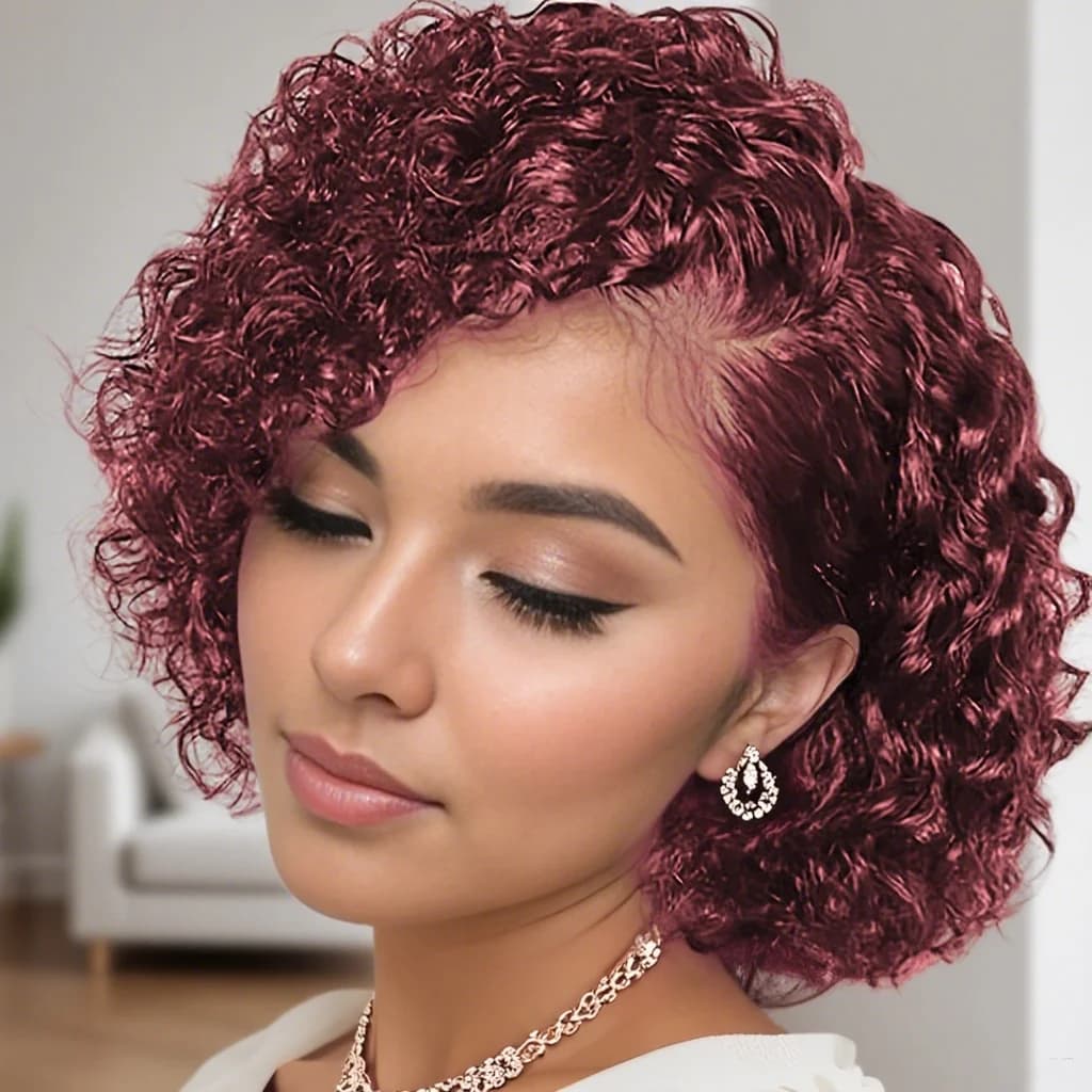 13x4 dentelle avant perruques coupe lutin perruque cheveux humains vague profonde perruque courte bo