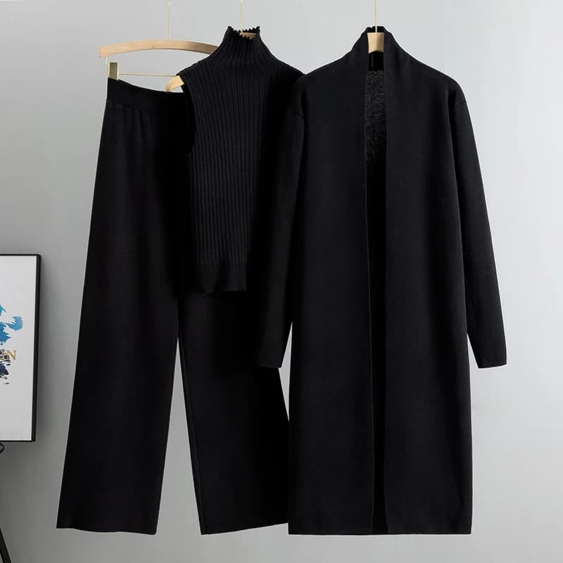 Printemps automne 3 pièces femmes Cardigan survêtements mode tricoté pantalon ensemble dames pull co