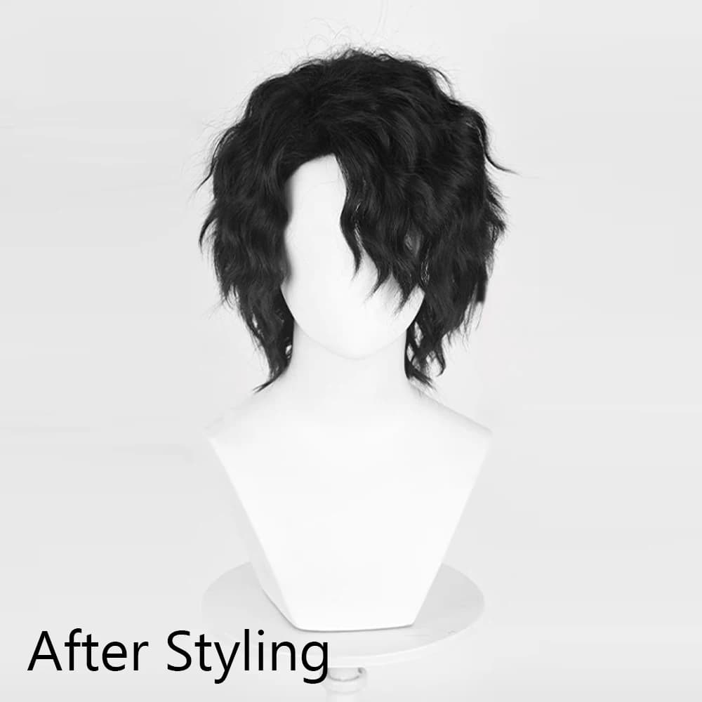 Perruque synthétique courte ondulée noire bouclée pour hommes, perruque de jeu animé Cosplay moelleu