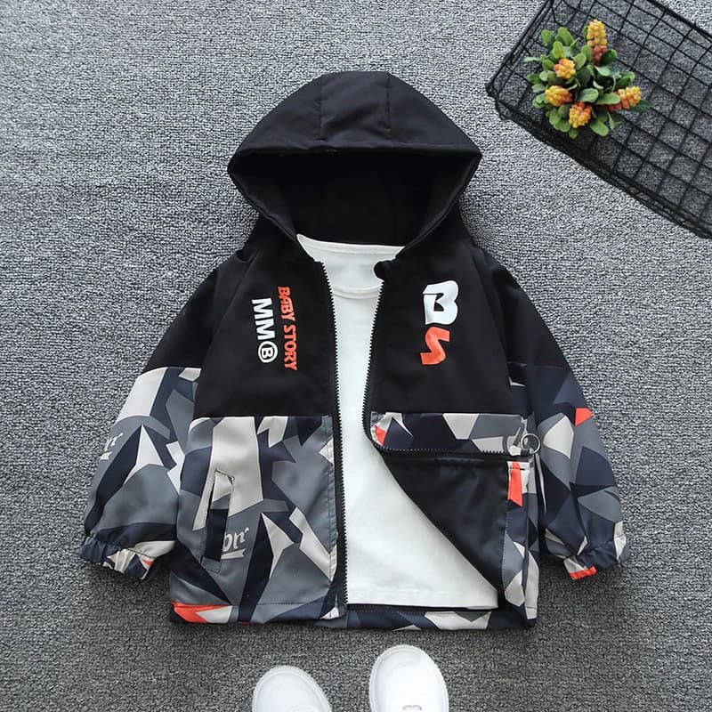 Veste à Capuche avec Fermeture Éclair pour Garçon, Coupe-Vent Fin, Manteau Décontracté, Imprimé Joli