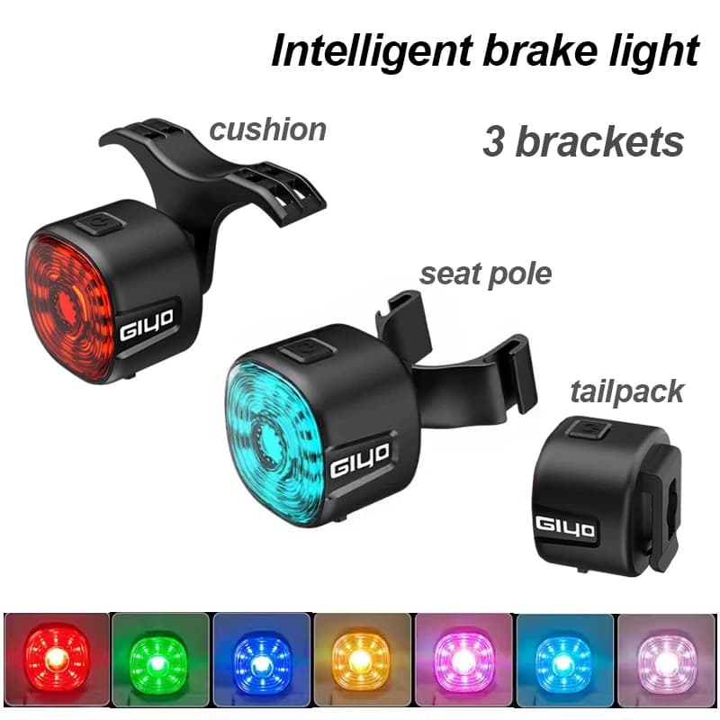 GIbalance-enquêter arrière de sécurité pour vélo de nuit, charge USB, étanche, LED, détection de fre