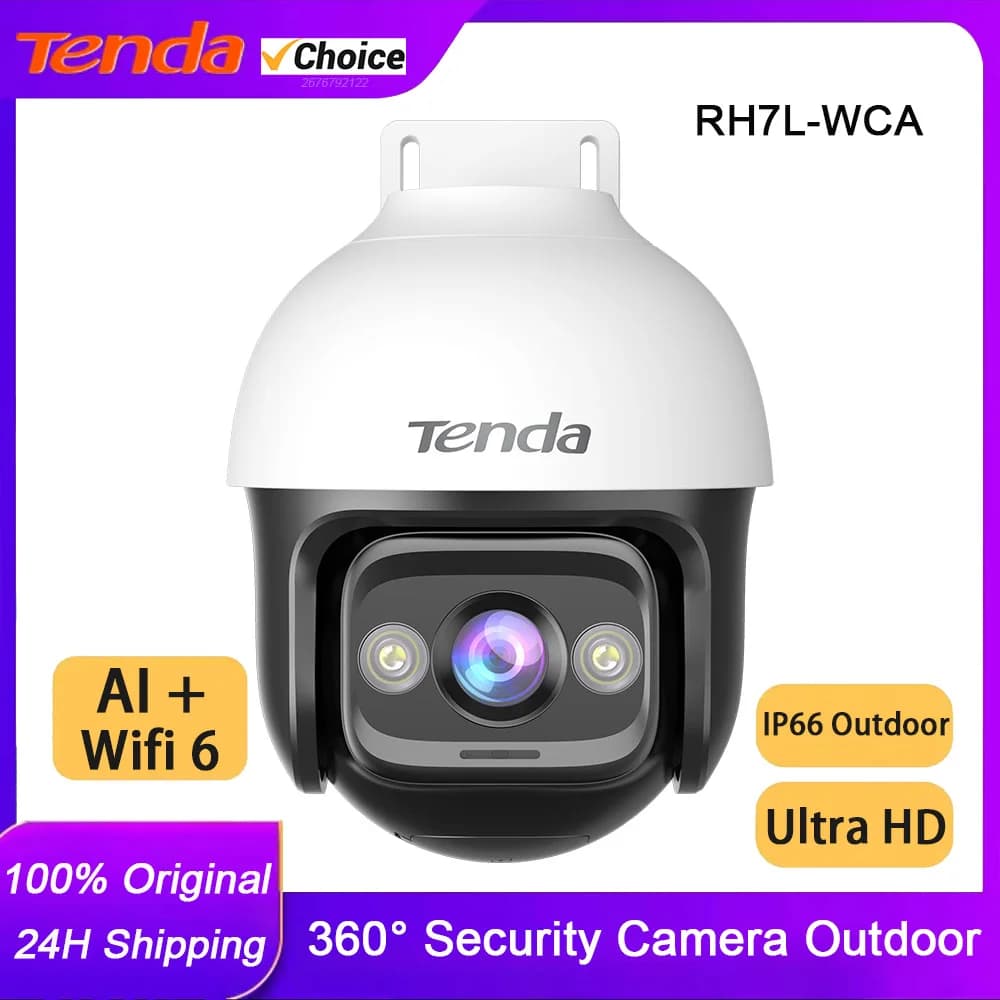 Caméras de sécurité Tenda Caméra extérieure WiFi 6 5MP 360 °   Panoramique/inclinaison, vision noctu