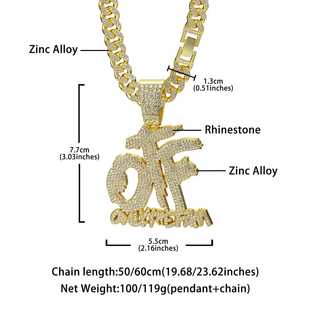 Collier chaîne cubaine avec pendentif lettre anglaise OTF, mode Hip Hop, adapté à un usage quotidien