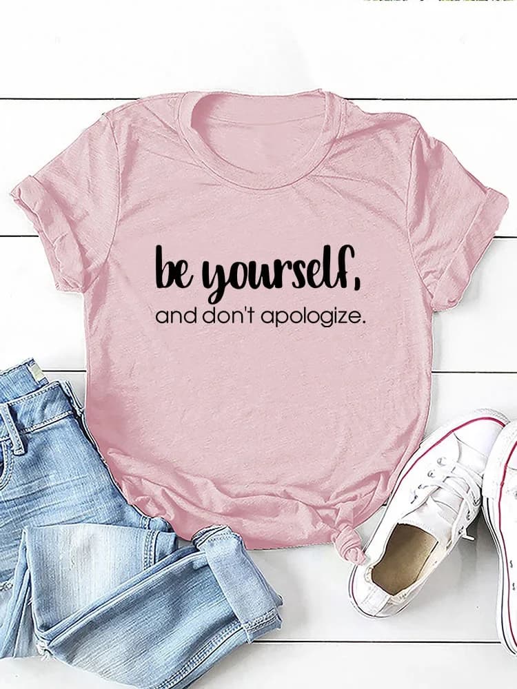 T-shirt manches courtes col rond femme, estival et humoristique, Be ABLE self, Don't Apologize Print
