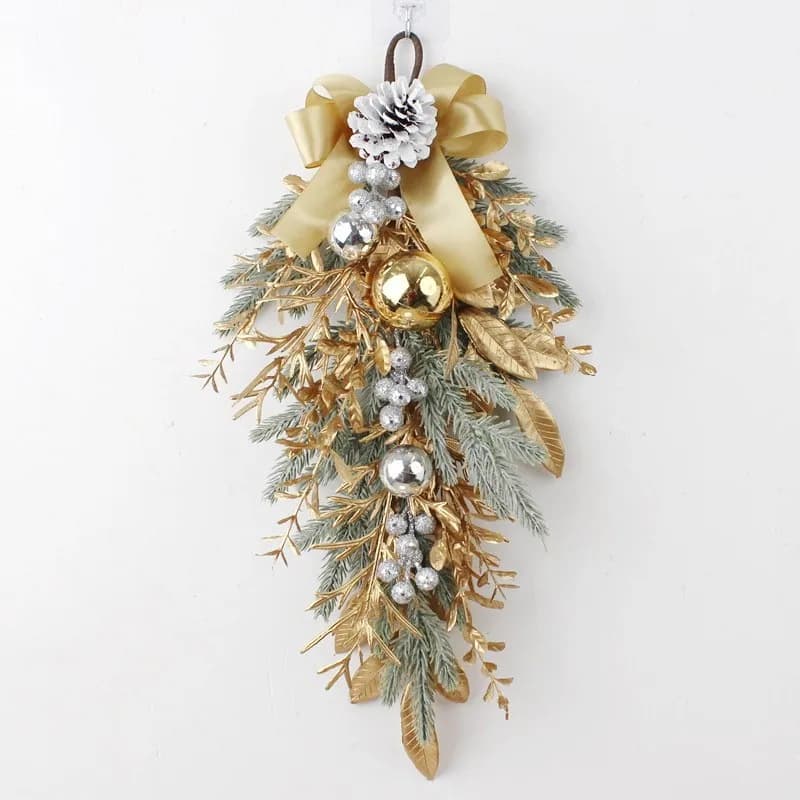 Branche de guirxiété de Noël artificielle pour porte d'entrée, rotin doré, mur de face, intérieur, e