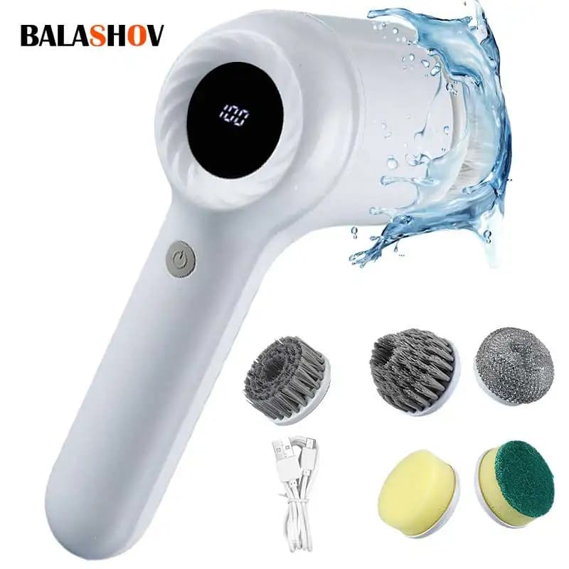 Brosse de nettoyage rotative électrique USB, avec 5 têtes de brosse, brosse de nettoyage électrique,