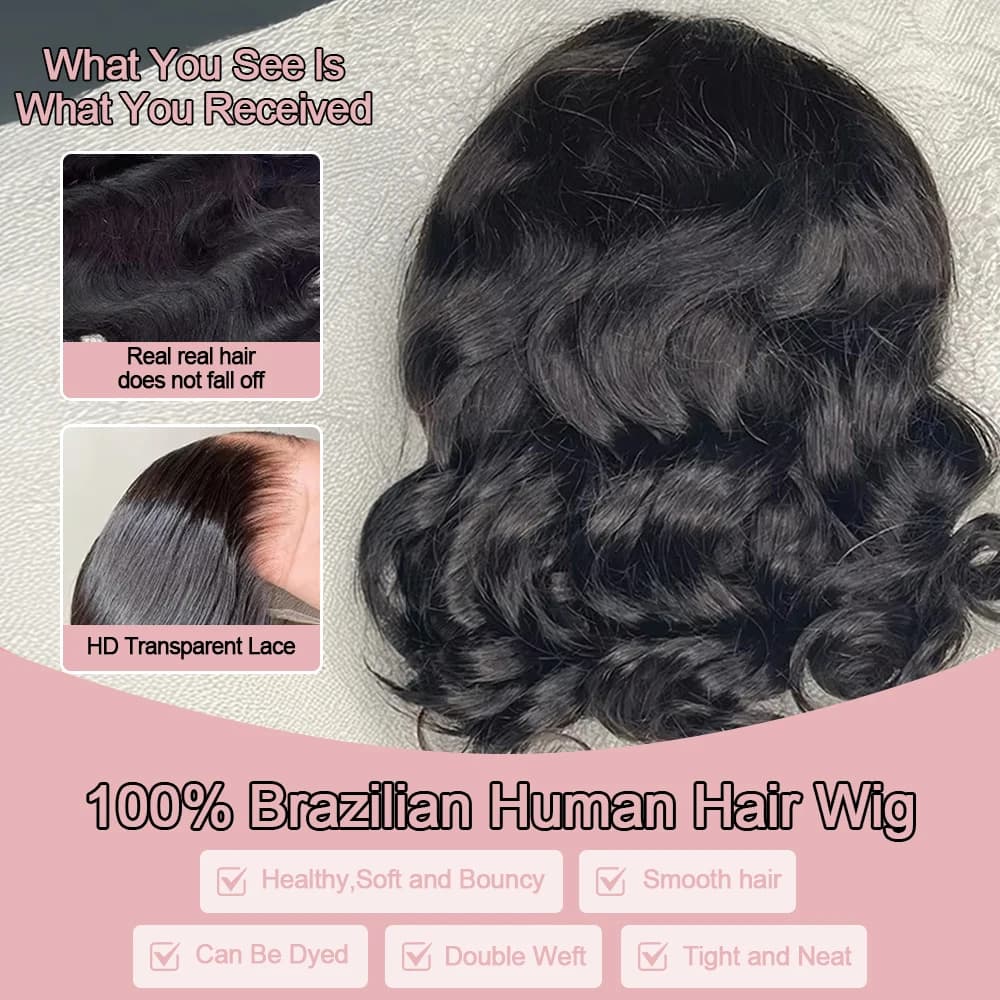 Perruque Bob sans colle naturelle Body Wave cheveux humains brésiliens 13x4 13x6 HD dentelle avant p