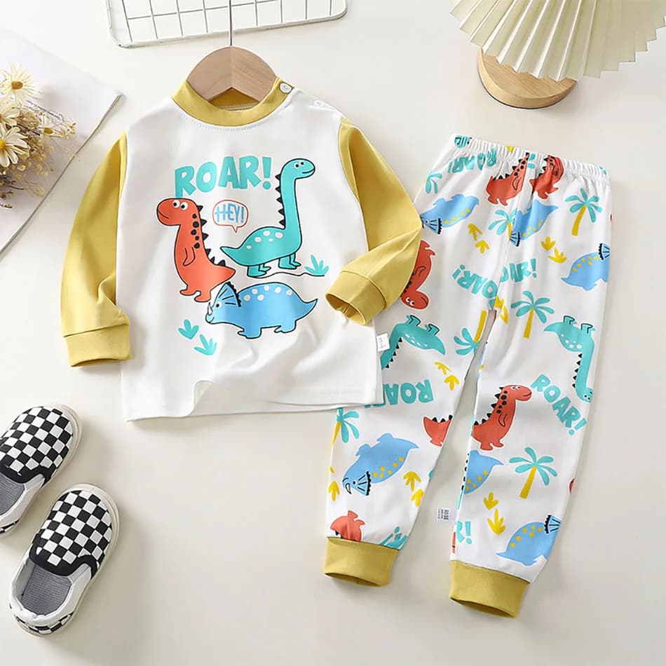 Ensemble pyjama en coton pour enfants, unisexe, doux, confortable, chaud, mignon, imprimé de dessin 