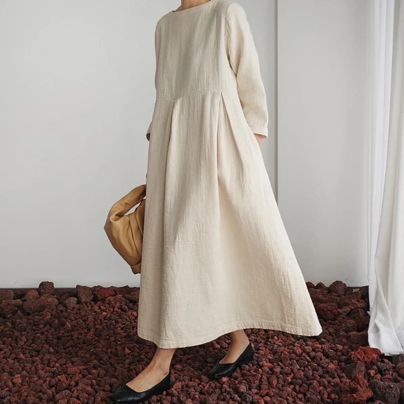 JohnMobNew-Robes coréennes pour femmes, vêtements d'automne, col rond, poches décontractées, ligne A