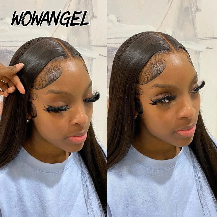 Wow Angel-Perruque Lace Front Wig Naturelle Lisse pour Femme, Cheveux Humains, Peaux Fondues, Pré-Pl