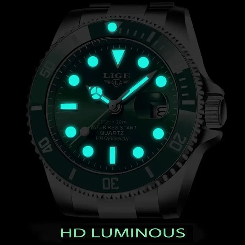 LIGE-Montre de plongée étanche pour homme, montre-bracelet à quartz, horloge de date, montres de spo