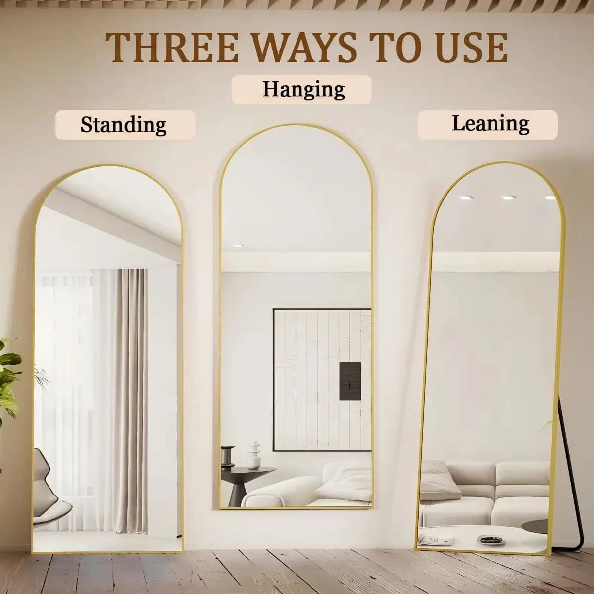 BEAUTYPEAK Miroir pleine longueur arqué, miroir de sol complet de 71 po x 26 po sur pied suspendu ou