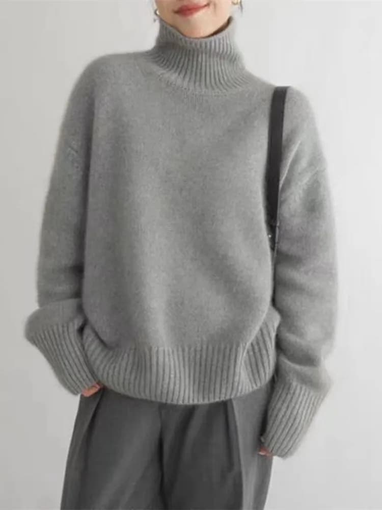 Pull en cachemire à col roulé pour femme, pull ample en laine Pure 100%, tricot, grande taille, nouv