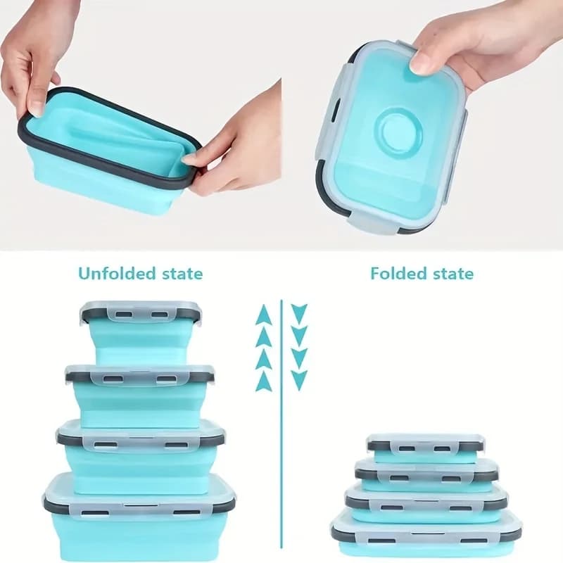 Conteneur de stockage des aliments pliable en Silicone, boîte à déjeuner empilable permettant de gag