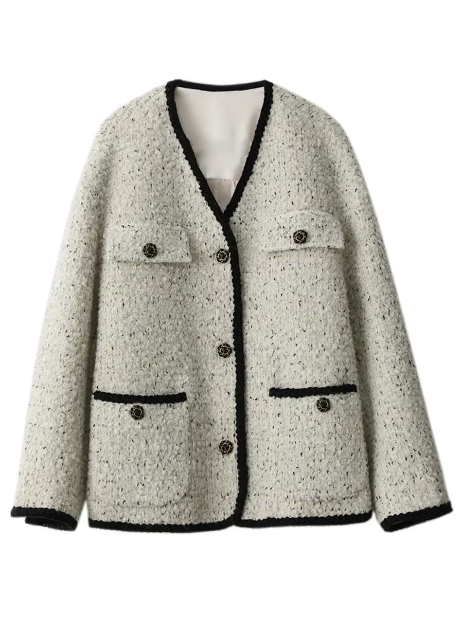 CHIC VEN-Manteau en laine vintage pour femme, veste en duvet, col en V, rapIndustry, automne, hiver,