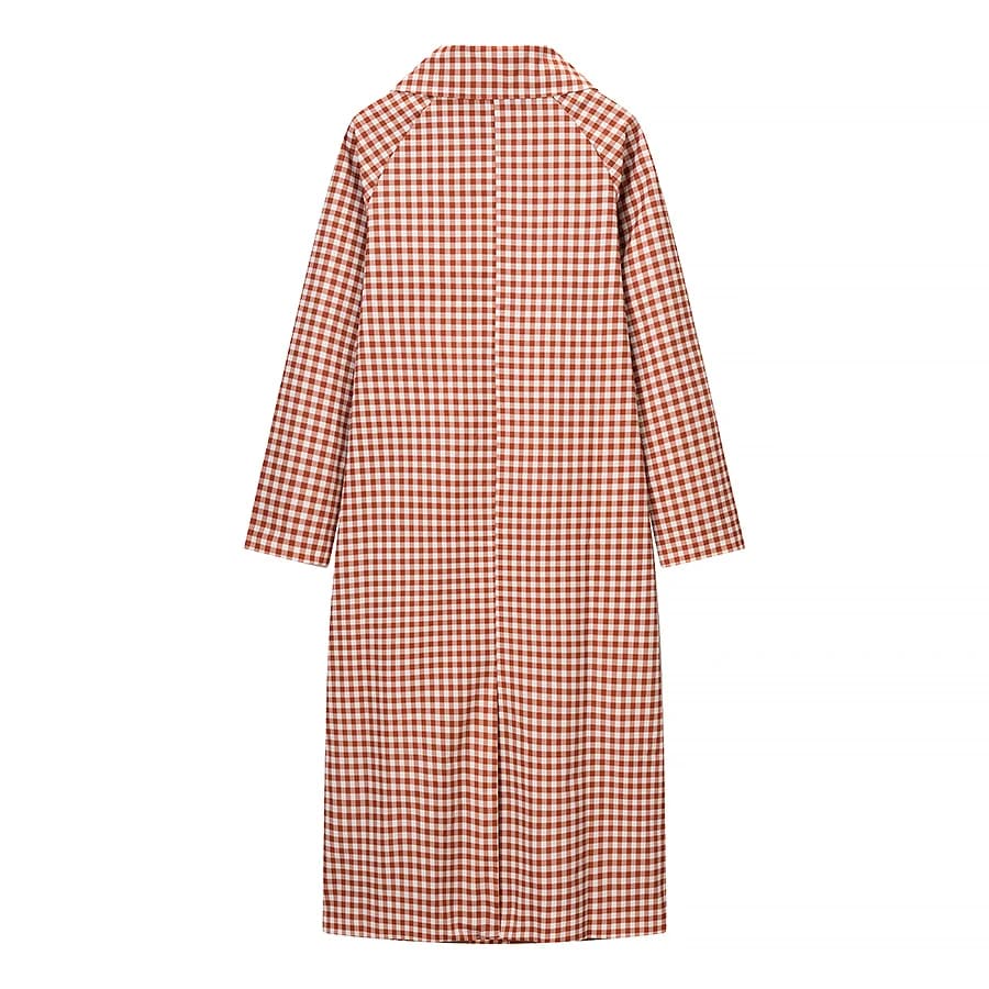 Femmes décontracté Plaid longue Trench manteau femme rouge Plaid simple boutonnage manches longues c