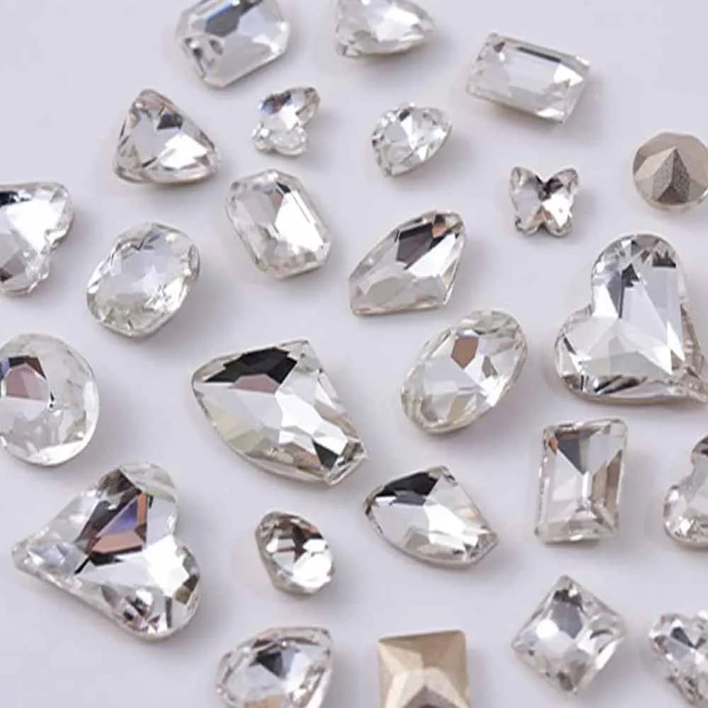 Strass 3D K9 en cristal blanc brillant pour Nail Art, formes mixtes, fond pointu, diamants en verre,