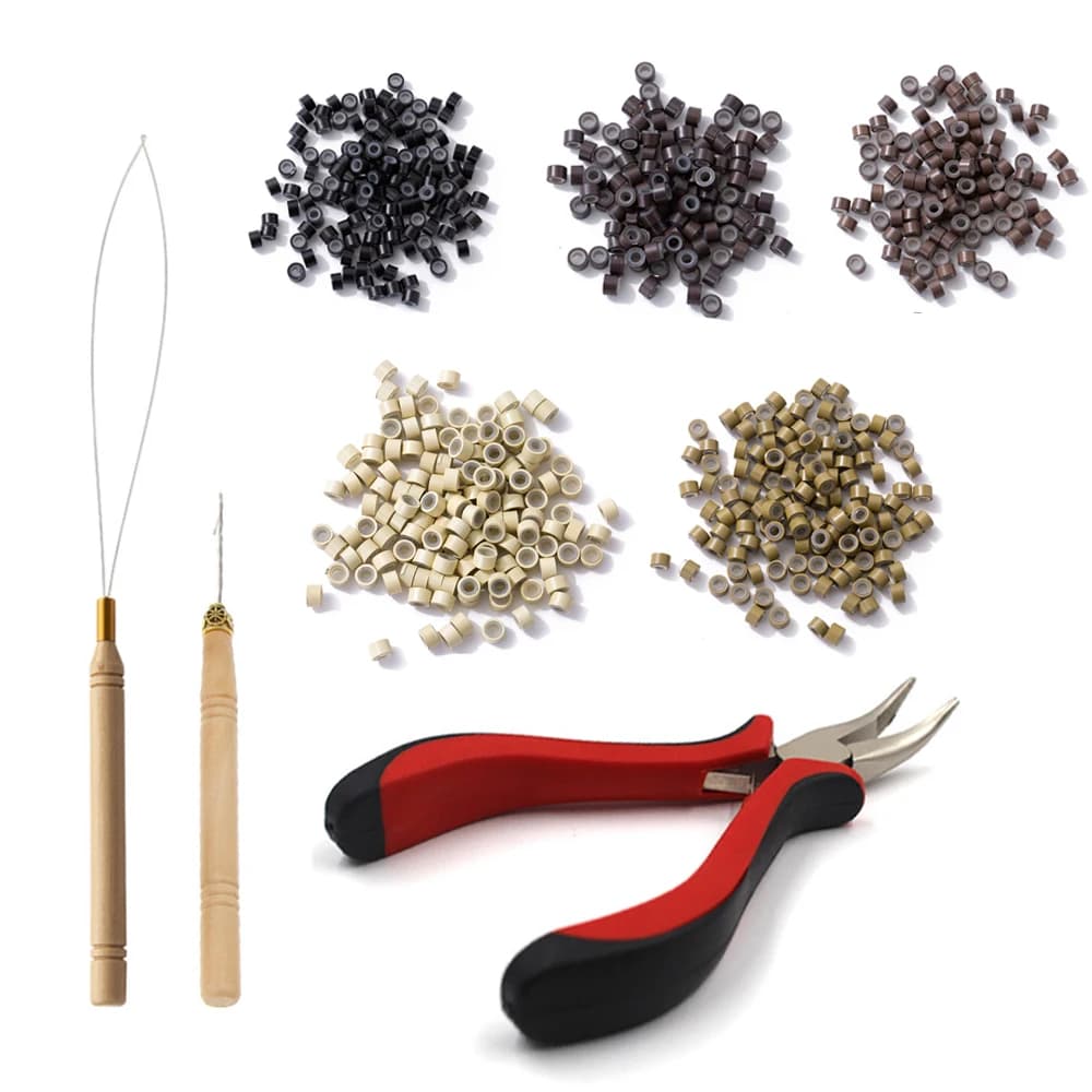 Kit d'outils pour Extensions de cheveux, perles, Micro aiguille de traction, enfile-boucle et 500 Mi