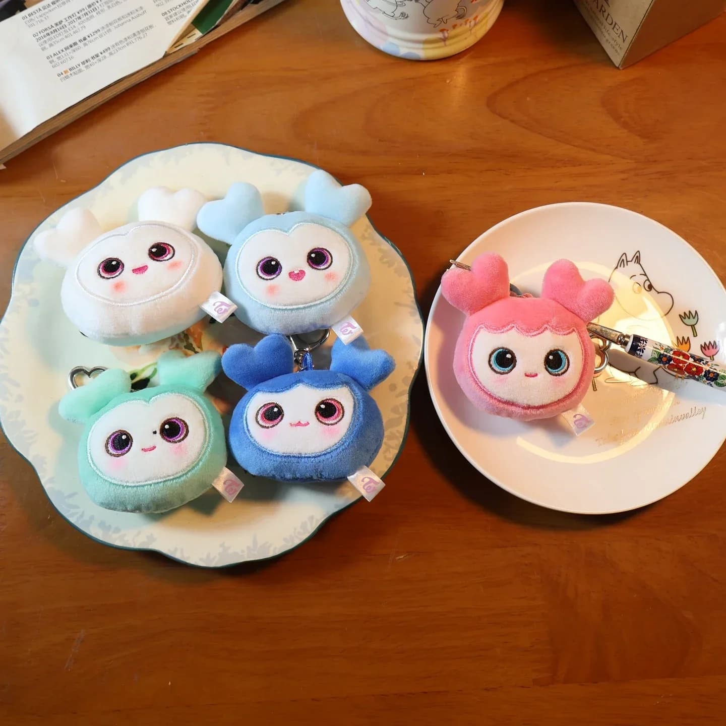 Porte-clés poupée en peluche Style Kpop, 9 pièces, mignon, tête de dessin animé, breloque de sac, ac