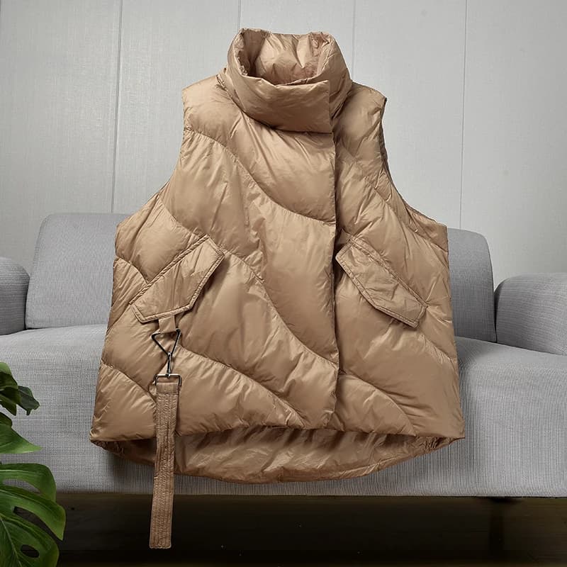 Gilet à col roulé en coton rembourré pour femme, gilet chaud, épissage irrégulier, grande taille, hi