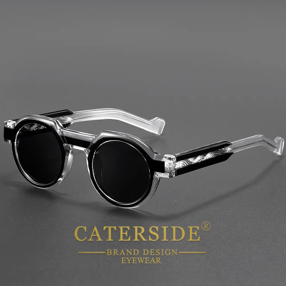 Lunettes de soleil rondes vintage CATERSIDE pour hommes, monture PC, branches avec insert central, m