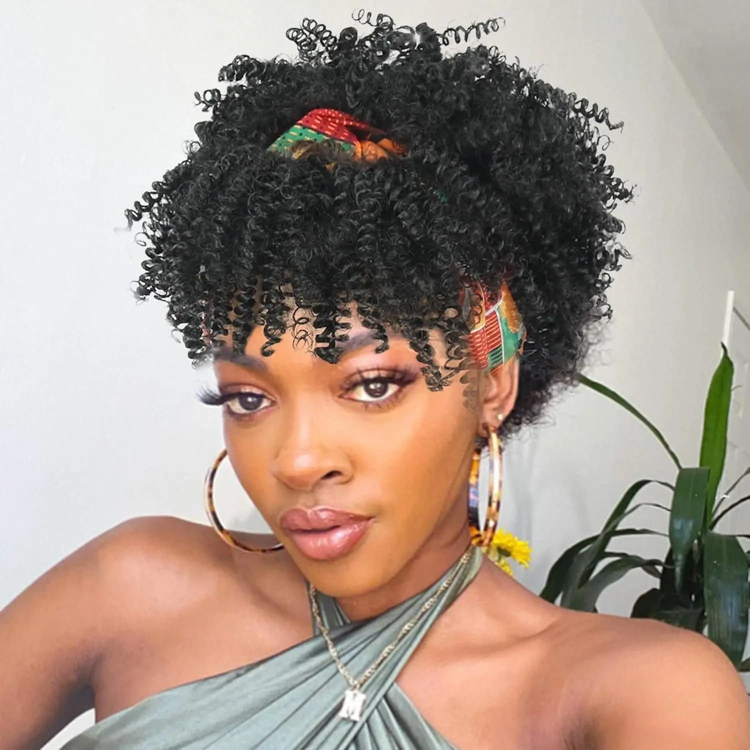 Perruque Afro bouclée crépue pour femmes, perruques synthétiques courtes avec bandeau attaché, perru