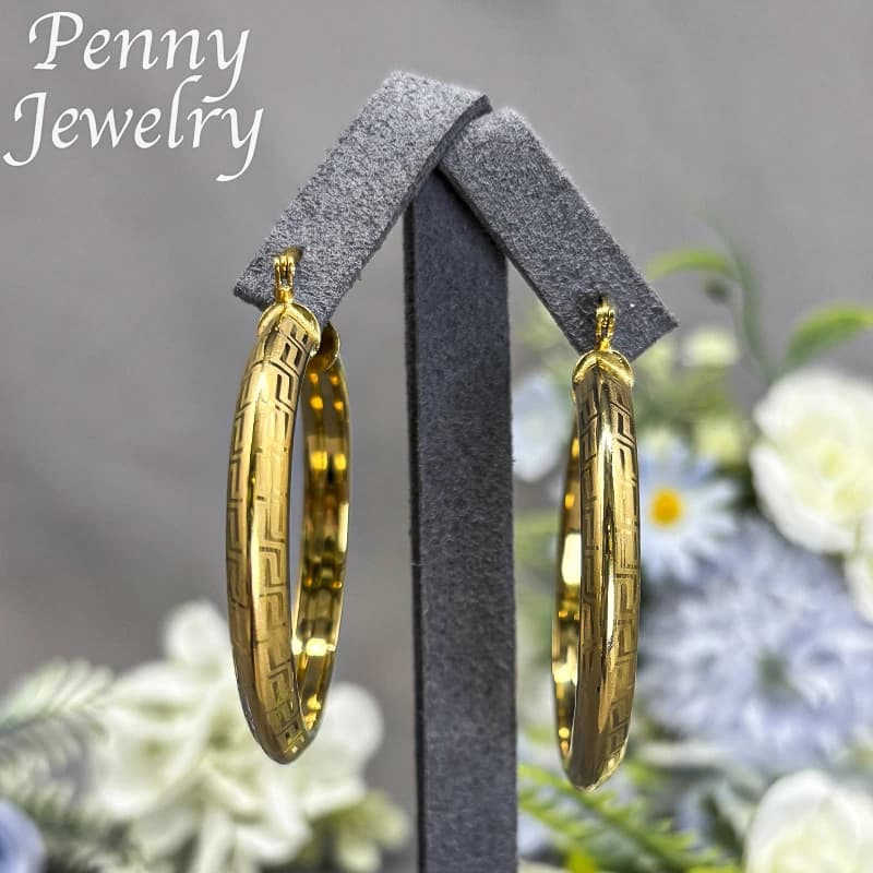Grand rond plaqué or 18 carats boucles d'oreilles pour femmes cuivre Vintage cercle boucle d'oreille