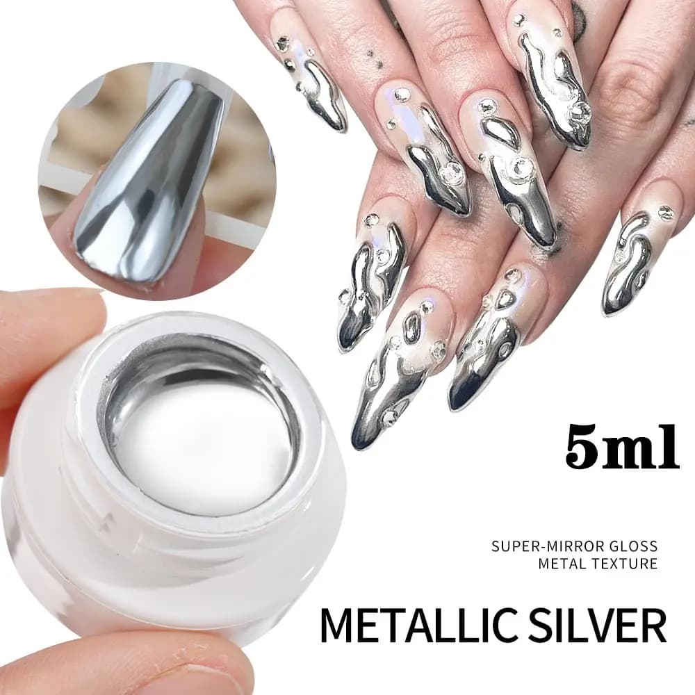 Vernis à ongles en Gel métallique Super brillant, 5/7/8ml, argent/or/Rose, miroir, Semi-Permanent, U