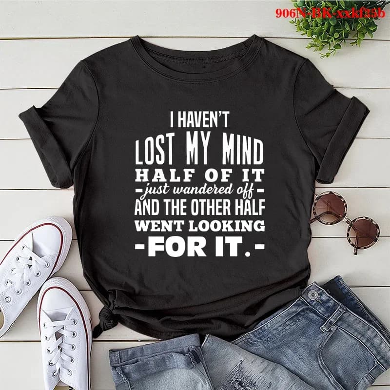 T-shirt manches courtes col rond femme, I HHM'T LOST MY MIND, Lettre imprimée