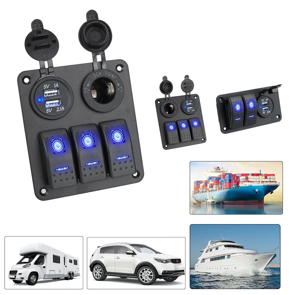 Panneau de commutation de voiture 12V 24V, 2/3 gangs, lumière étanche, contrôle à bascule, voltmètre