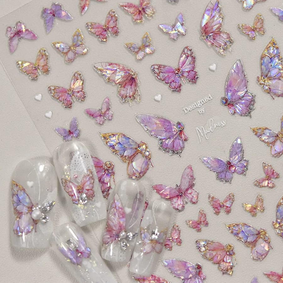 Autocollants pour Nail Art papillon aurore en relief 5D, 1 pièce, autocollants auto-adhésifs pour dé