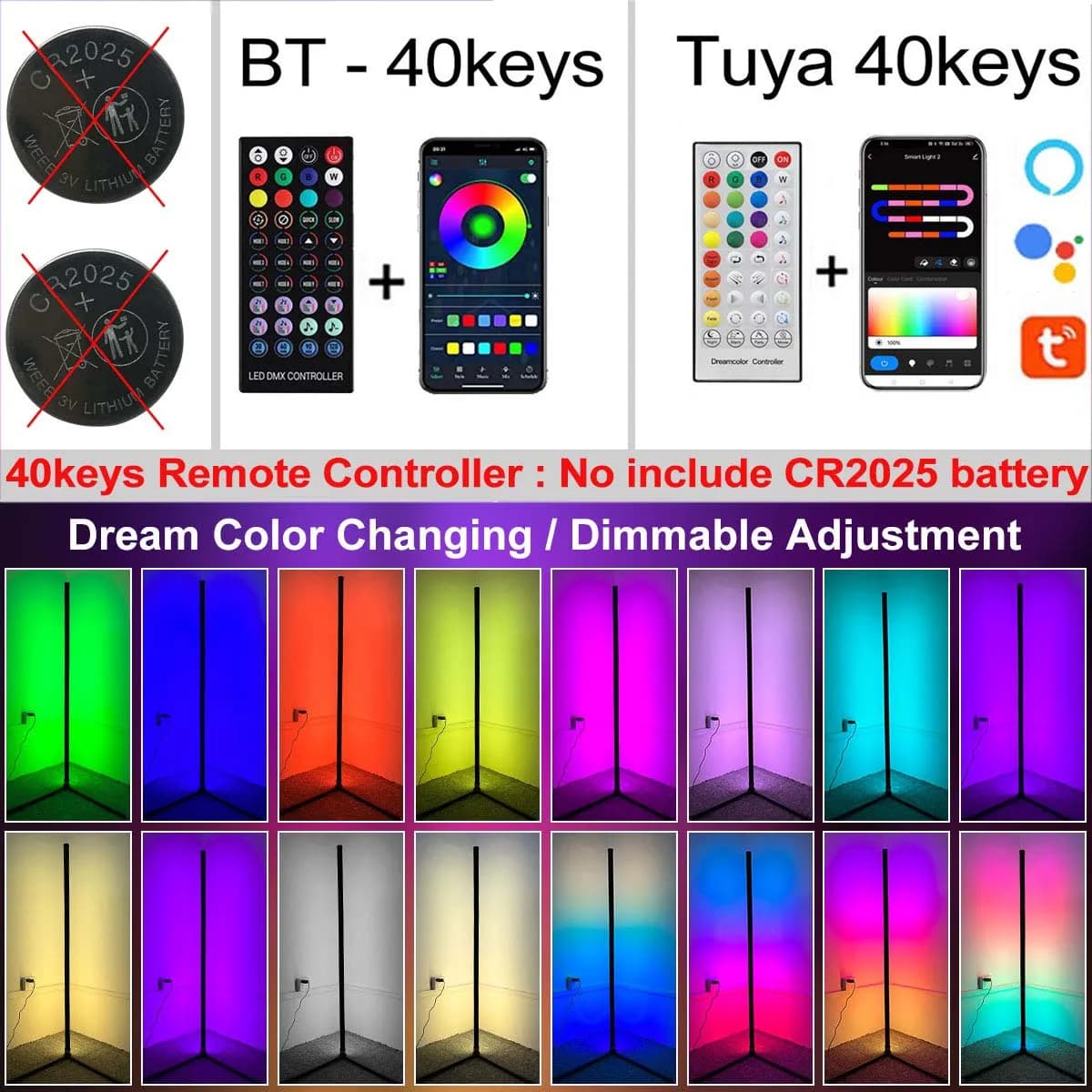 160cm Smart Tuya coin lampadaire Dimmable RGB LED moderne humeur éclairage Alexa support lumières po