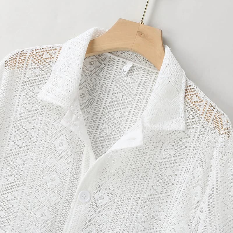 Vêtements d'été pour hommes maille voir à travers maille chemise Sexy à manches courtes résille bout