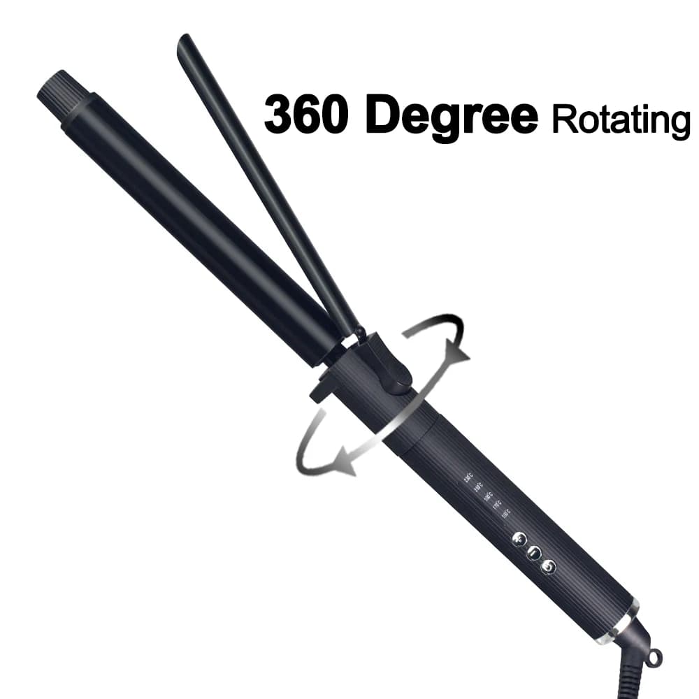 Fer à friser rotatif professionnel avec affichage numérique de la température LED, bigoudi noir en t