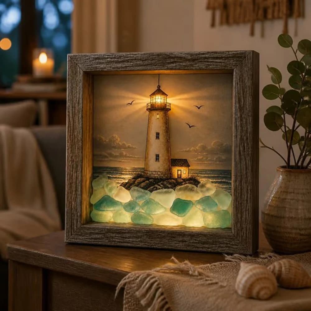 Lampe de chevet veilleuse en verre marin phare côtier, à piles, décoration de bureau, ornement pour 