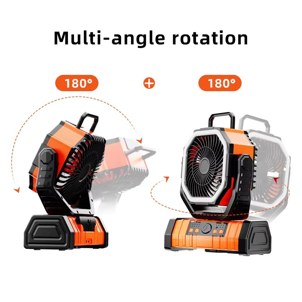Ventilateur portatif à piles de 20000mAh, Rechargeable, pour bureau/Camping, avec lumière LED et cro