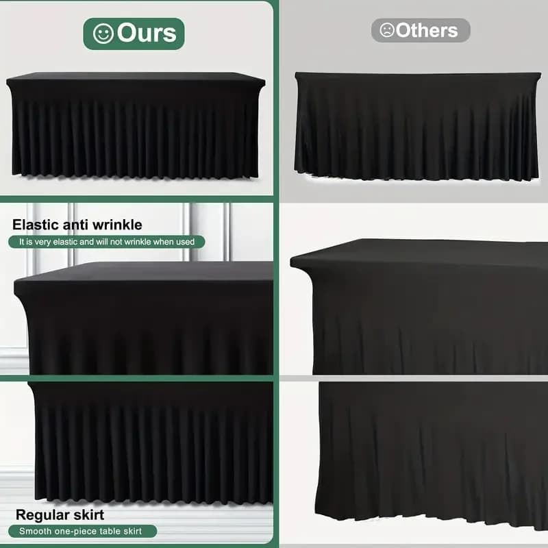 6 pieds, jupes de table rectangulaires, couvertures de table ajustées en polyester, nappe noire pour
