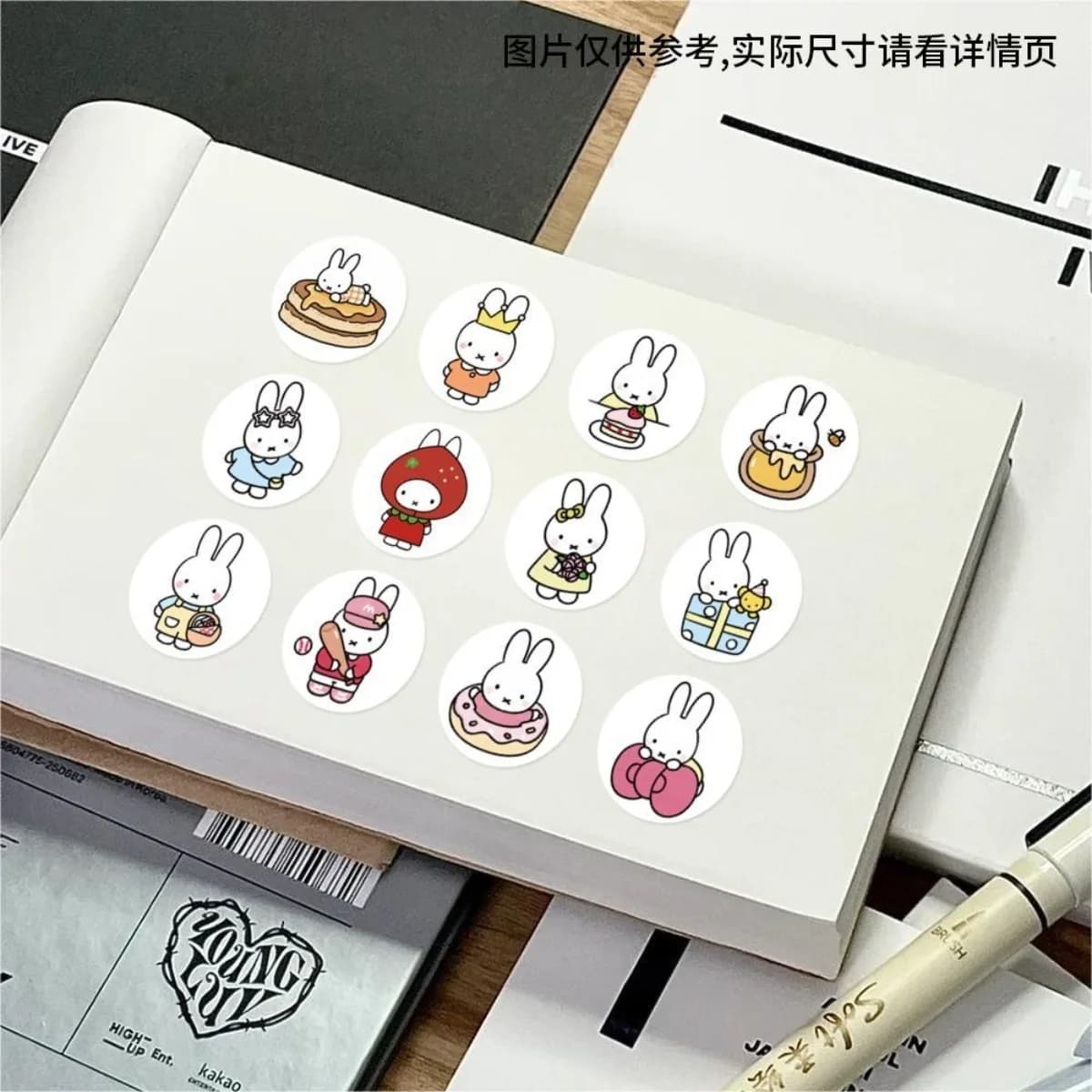 Autocollant lapin Miffy Kawaii, 500 pièces, autocollant de sceau, rouleau de lapin de dessin animé, 