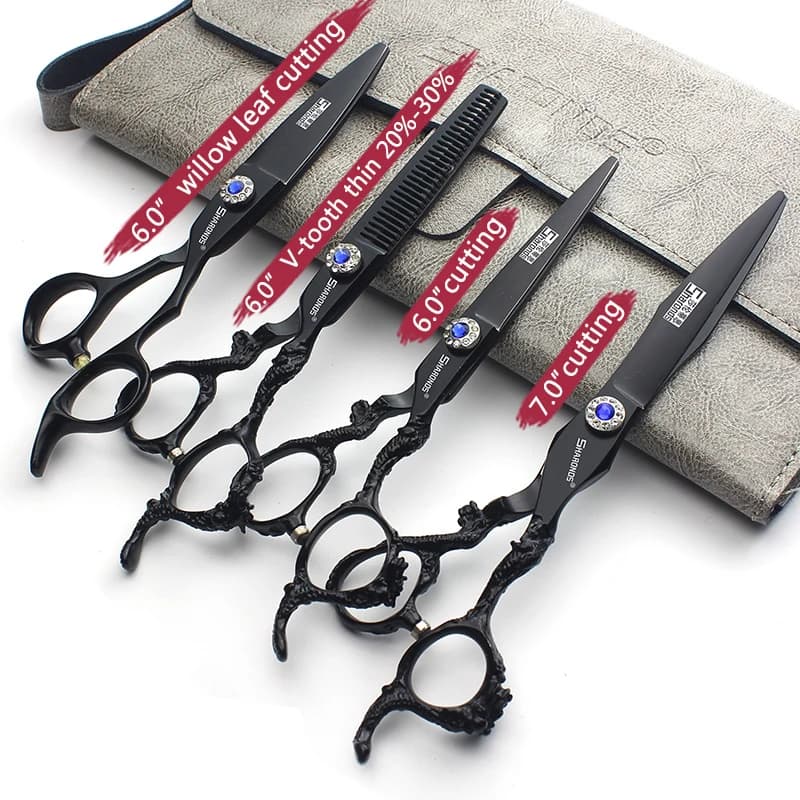 Sharonds-Ciseaux de Coupe Professionnels en Acier 440c, 6/7/8 Argent, Manche Dragon Noir, pour Salon