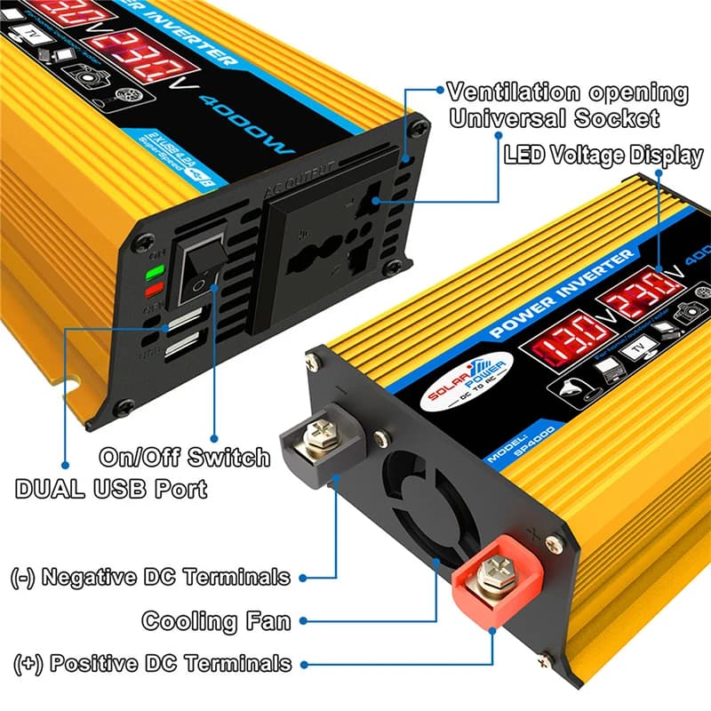 Convertisseur de courant pour voiture avec écran LED, 12V vers 220V/110V, 300W, adaptateur chargeur,