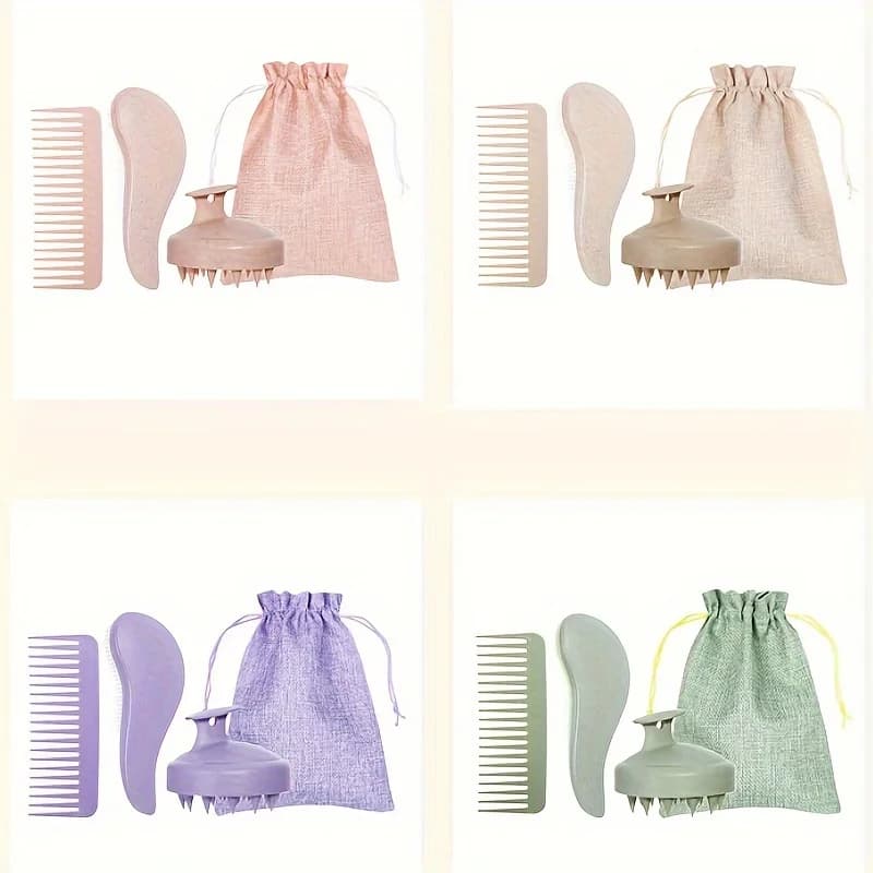 Ensemble de brosses à cheveux écologiques à poils souples et masseur de cuir chevelu en silicone por